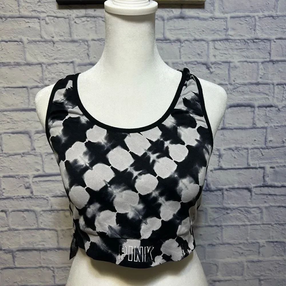 Victorias Secret PINK Sport Lightly Lined Sports Bra Black White Tie Dye
Size L